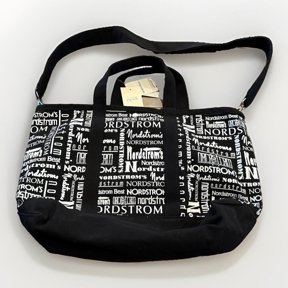 Nordstrom 125th Anniversary Black Logo Canvas Tote Bag Crossbody Strap NWT New